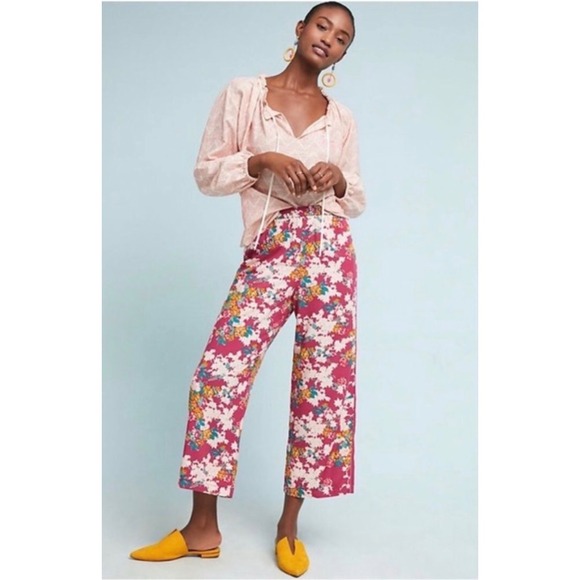 Anthropologie Pants - Anthropologie Ett:Twa Floral Stripe Pants Pink Wide Leg Cropped XL Womens Boho